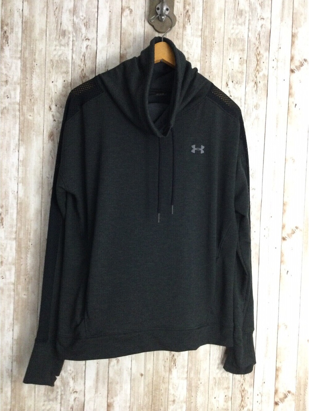 Under Armour Funnel Cowl Neck GRAY Pull over Pockets Sweatshirt Mesh Arms Large